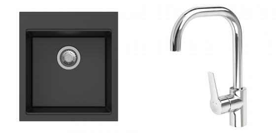 K-StrongSinks S3 Set dřez Ipel 460x510mm granit černá + Baterie Garonne chrom