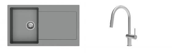 K-StrongSinks S3 Set dřez Zala 860x500mm granit šedá + Baterie Neris celonerez