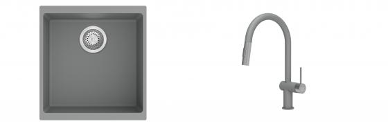 K-StrongSinks S3 Set dřez Hron 430x460mm granit šedá + Baterie Neris šedá