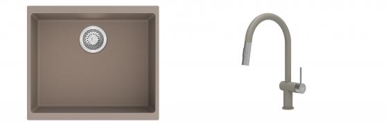 K-StrongSinks S3 Set dřez Hron 530x460mm granit béžová + Baterie Neris béžová