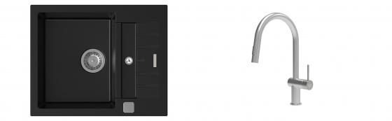 K-StrongSinks S3 Set dřez Vardar 615x500mm granit černá + Baterie Neris nerez