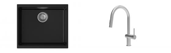 K-StrongSinks S3 Set dřez Hron 530x460mm granit černá + Baterie Neris celonerez