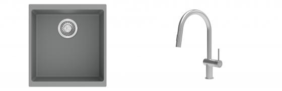 K-StrongSinks S3 Set dřez Hron 430x460mm granit šedá + Baterie Neris celonerez