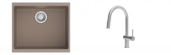 K-StrongSinks S3 Set dřez Hron 530x460mm granit béžová + Baterie Neris celonerez
