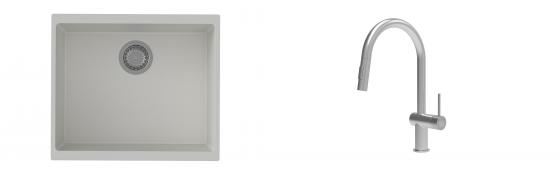 K-StrongSinks S3 Set dřez Hron 530x460mm granit bílá + Baterie Neris celonerez