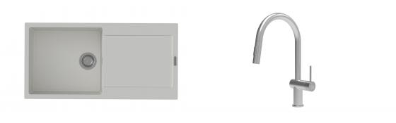 K-StrongSinks S3 Set dřez Zala 1000x500mm granit bílá + Baterie Neris celonerez