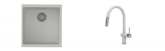 K-StrongSinks S3 Set dřez Hron 430x460mm granit bílá + Baterie Neris bílá