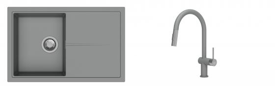 K-StrongSinks S3 Set dřez Labe 780x500mm granit šedá + Baterie Neris šedá