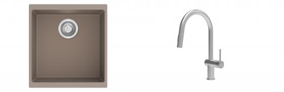 K-StrongSinks S3 Set dřez Hron 430x460mm granit béžová + Baterie Neris celonerez