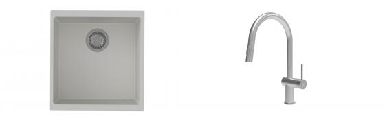 K-StrongSinks S3 Set dřez Hron 430x460mm granit bílá + Baterie Neris celonerez