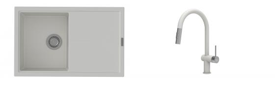 K-StrongSinks S3 Set dřez Labe 780x500mm granit bílá + Baterie Neris bílá