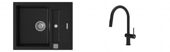 K-StrongSinks S3 Set dřez Vardar 615x500mm granit černá + Baterie Neris černá