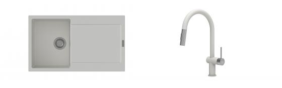 K-StrongSinks S3 Set dřez Zala 860x500mm granit bílá + Baterie Neris bílá