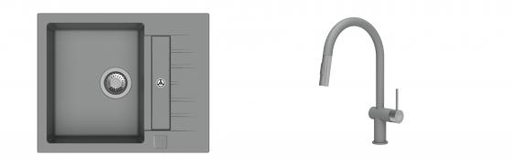 K-StrongSinks S3 Set dřez Vardar 615x500mm granit šedá + Baterie Neris šedá