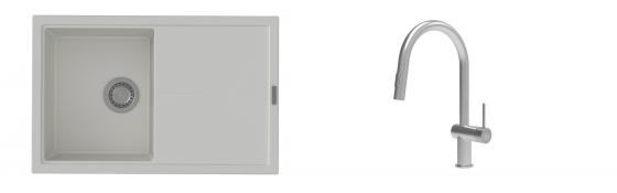 K-StrongSinks S3 Set dřez Labe 780x500mm granit bílá + Baterie Neris celonerez