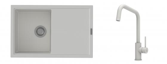 K-StrongSinks S3 Set dřez Labe 780x500mm granit bílá + Baterie Arda bílá