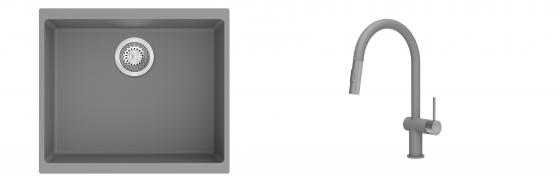 K-StrongSinks S3 Set dřez Hron 530x460mm granit šedá + Baterie Neris šedá