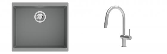 K-StrongSinks S3 Set dřez Hron 530x460mm granit šedá + Baterie Neris celonerez