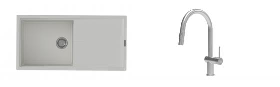 K-StrongSinks S3 Set dřez Labe 1000x500mm granit bílá + Baterie Neris celonerez