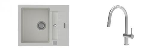 K-StrongSinks S3 Set dřez Vardar 615x500mm granit bílá + Baterie Neris celonerez