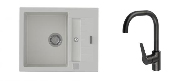 K-StrongSinks S3 Set dřez Vardar 615x500mm granit bílá + Baterie Garonne černá