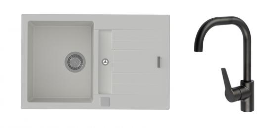 K-StrongSinks S3 Set dřez Vardar 780x500mm granit bílá + Baterie Garonne černá
