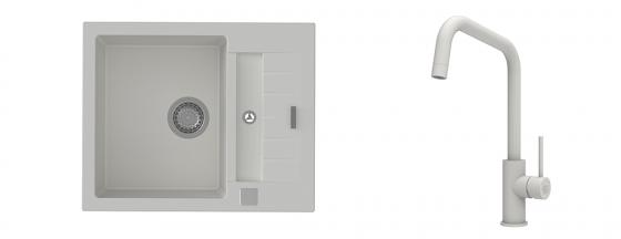 K-StrongSinks S3 Set dřez Vardar 615x500mm granit bílá + Baterie Arda bílá