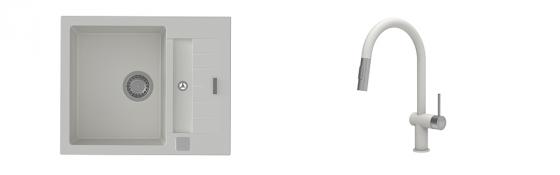 K-StrongSinks S3 Set dřez Vardar 615x500mm granit bílá + Baterie Neris bílá