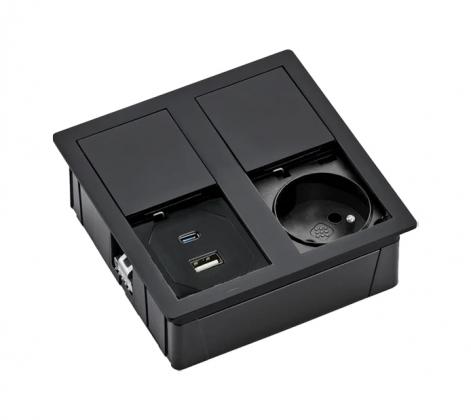 VersaHit Dual elektrická zásuvka 1x 230V, Francouzká, USB A/C 5V černá matná