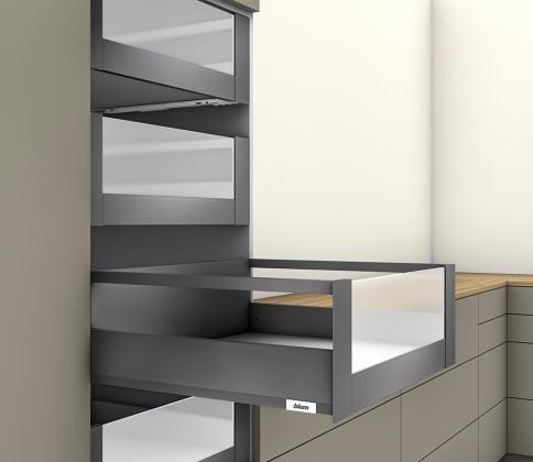 K-BLUM Merivobox, zásuvka E reling 550mm/40kg, tmavě šedá OG, vnitřní, sklo