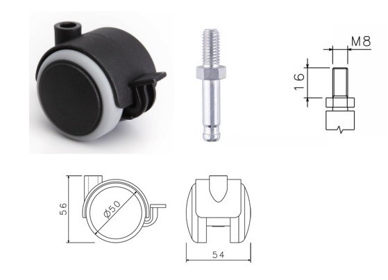 Kolečko pogumované brzda 50 mm M8 x 16 černé