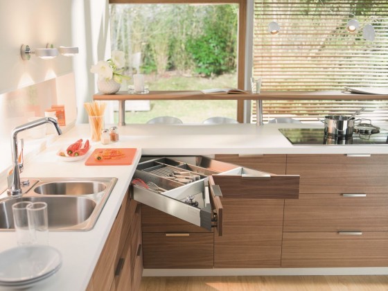 K-BLUM Antaro, zásuvka M 600mm/65kg, šedá, Space Corner Syncromotion