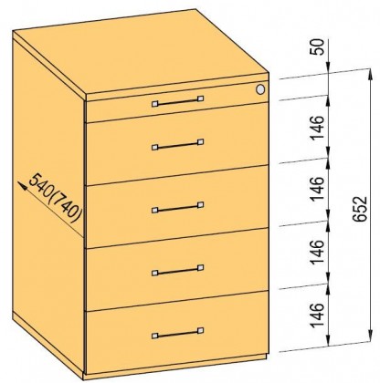 K-BBP kontejner 540mm typ 9/V 8 zásuvka plast celovýsuv dotah tlumení