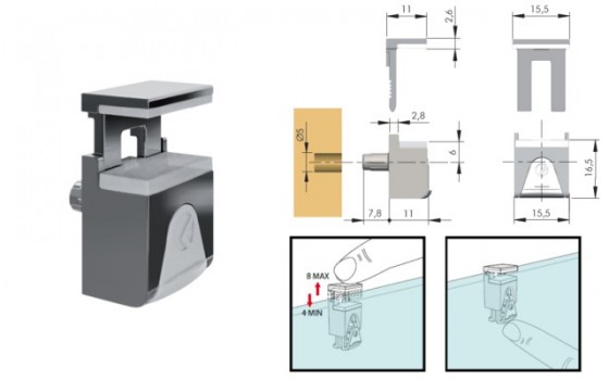 K-IF Policová podpěra na sklo Kubic 4-8mm