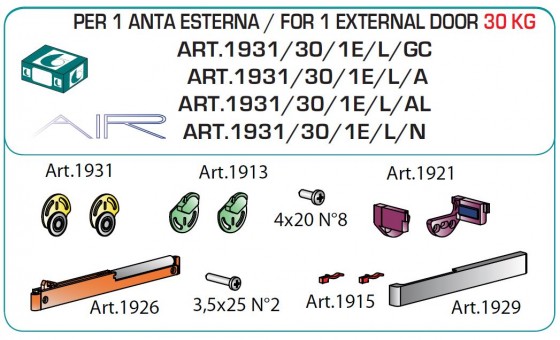 TERNO Dama sada kování pro vložené dřevěné dveře s tlumením vnější 30kg