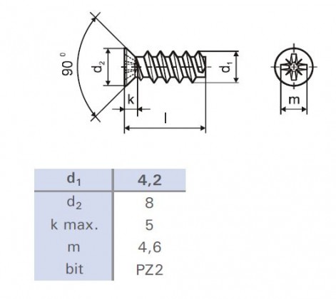 Eurošroub 6,3x13/8mm zápustná hlava PZ2 zinek bílý