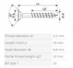 SPAX vrut 4,5x50/32mm zápustná hlava TXS,W,4C MH částečný závit