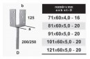 TK-kotevní patka U2 úzká 121x60x5,0-20x250mm