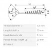 SPAX vrut 3,5x35/23 zápustná hlava PZ, W, 4C MH, částečný závit