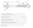 SPAX vrut 8x340/80 zápustná hlava TXS,W,4C MH, částečný závit