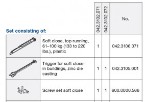 HAWA 042.3102.071 Porta/Divido posuvné interiérové kování tlumič 61-100kg