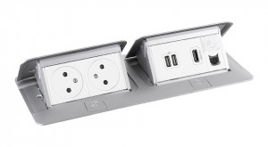 LEGRAND Pop-up dvojitá, 2x 230V, USB A+A napájecí, 1x RJ45, HDMI, hliník