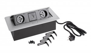 StrongPower Elektrická zásuvka 2x 230V, 2x USB A/C, stříbrná, FR