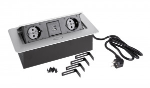 StrongPower Elektrická zásuvka 2x 230V, 2x USB A/C, Schuko, stříbrná