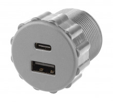 StrongPower USB A/C nabíječka, 2 x nabíjecí výstupy, průměr 35 mm, stříbrná