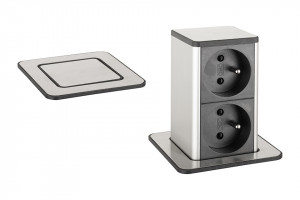 StrongPower PowerUp zásuvka, 2x230V, Francouzská, nerez