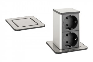 StrongPower PowerUp zásuvka, 2x230V, Schuko, nerez