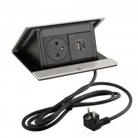 LEGRAND elektrická zásuvka PopUp, 1x 230V FR, 1x USB A+C, broušený hliník