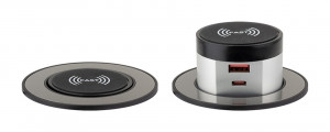 StrongPower PowerUp nabíječka USB A+C + bezdrátové nabíjení 10W, imitace nerezi