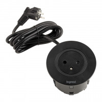 LEGRAND Disq60 elektrická zásuvka zapuštěná 1x230V FR + 2m kabel, černá